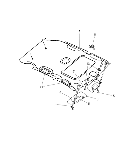 2006 Chrysler PT Cruiser Visor Illuminated Diagram for 1CH77DW1AB