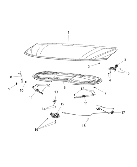 2019 Chrysler Pacifica Hood, Front Diagram for 68185639AC