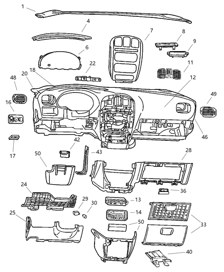 2002 Dodge Caravan Spindle Cupholder Diagram for 5017597AA