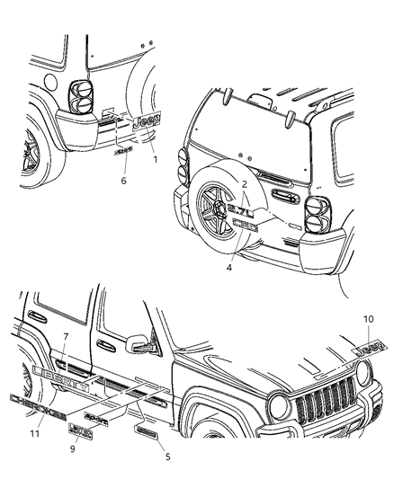 2004 Jeep Liberty Medallion, Front Diagram for 55157106AA
