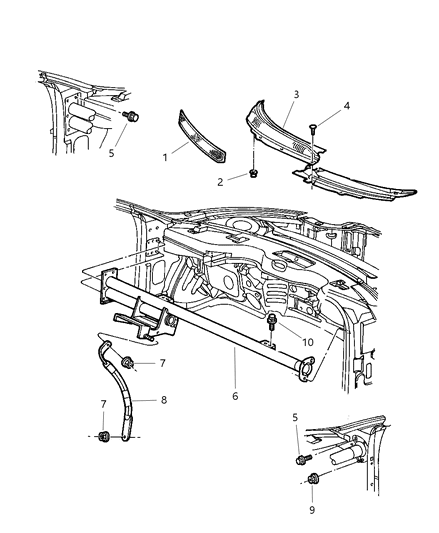 2000 Chrysler LHS Cowl Screens & Support Beam Diagram