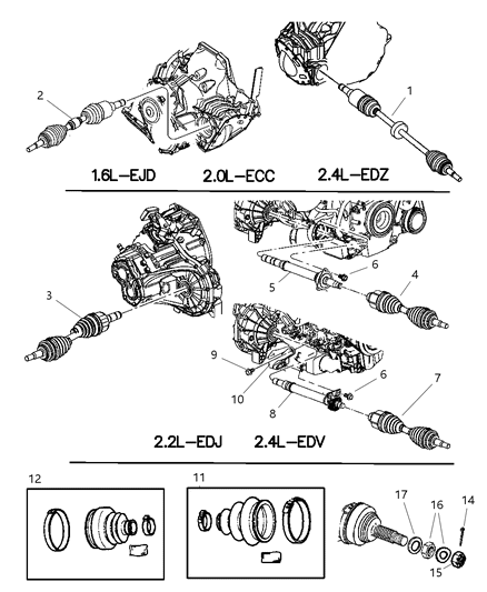 2003 Chrysler PT Cruiser Boot Kit Half Shaft Inner Diagram for 5102446AA