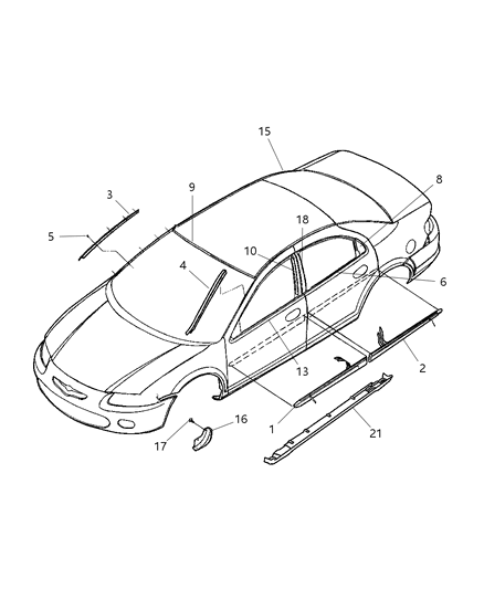 2005 Chrysler Sebring Molding Front Door Diagram for SX11ZDRAC