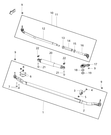 2018 Ram 2500 Tube Assembly Steering Linkage Cross Bar Linkage, Outer Diagram for 68369918AA