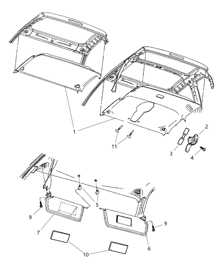 2004 Dodge Dakota Sunvisor, Passenger Side Diagram for 5JV02BD1AA