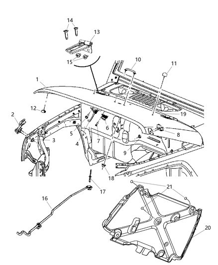 2007 Jeep Wrangler Catch Hood Diagram for 55395653AB