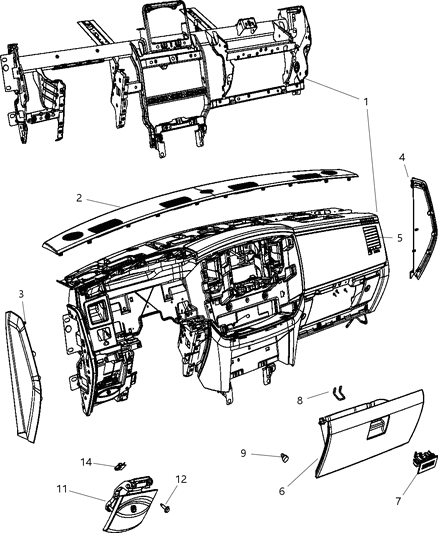 2008 Dodge Ram 3500 Cab Chassis Instrument Panel & Structure of Interior Trim Diagram