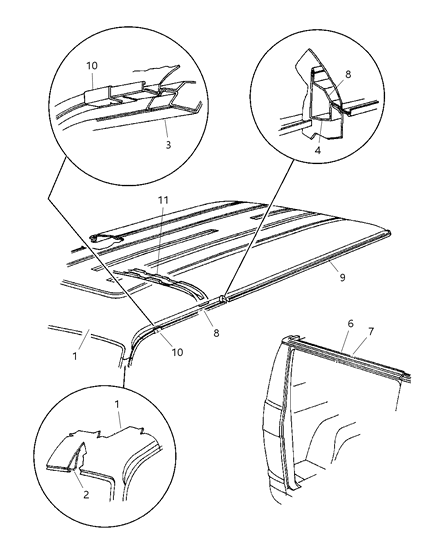 1997 Dodge Ram Wagon Panel Windshield Header Diagram for 55344924AB