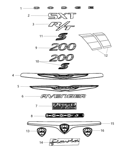 2012 Dodge Avenger Nameplate, Front Diagram for 68084895AA