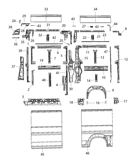 2019 Ram ProMaster 2500 Inner Center Pillar, Lower Driver Side Diagram for 68223990AB