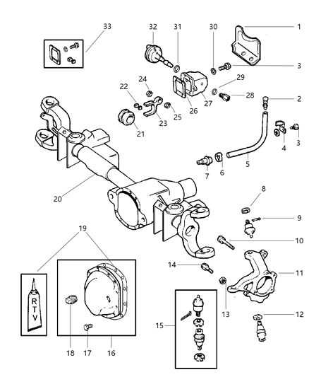 1999 Dodge Ram 1500 Knuckle, Front Diagram for 5003048AA