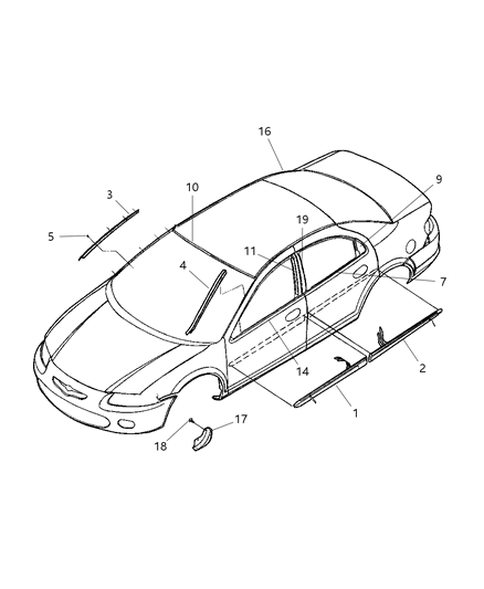2004 Chrysler Sebring Molding Front Door Diagram for SX10AP4AB