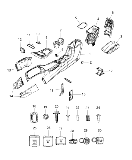 2018 Jeep Compass Console Base Diagram for 6GN90LX5AD