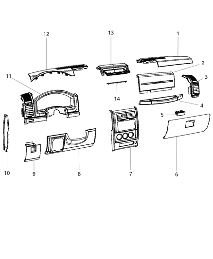 2012 Jeep Liberty Glove Box Instrument Panel Diagram for 1KE74VT9AB