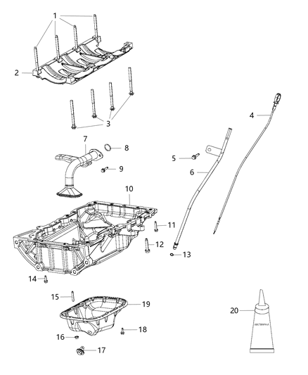 2018 Jeep Wrangler All-new Model Engine Oil Pan, Engine Oil Level Indicator And Related Parts Diagram 4 - Thumbnail