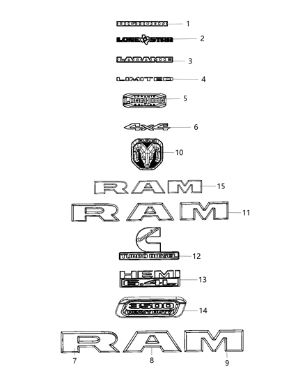 2020 Ram 3500 Nameplate, Front Passenger Side Diagram for 68366985AA
