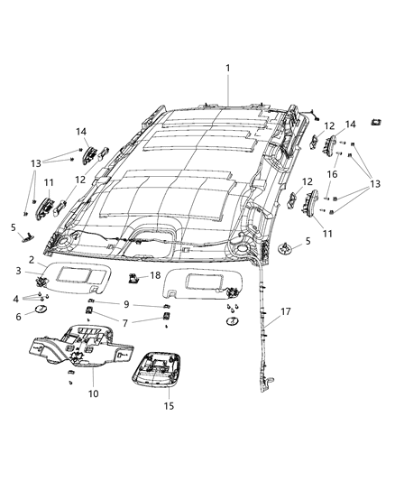 2014 Jeep Grand Cherokee Visor Illuminated Includes 3 Screws Diagram for 1LS27HL1AE