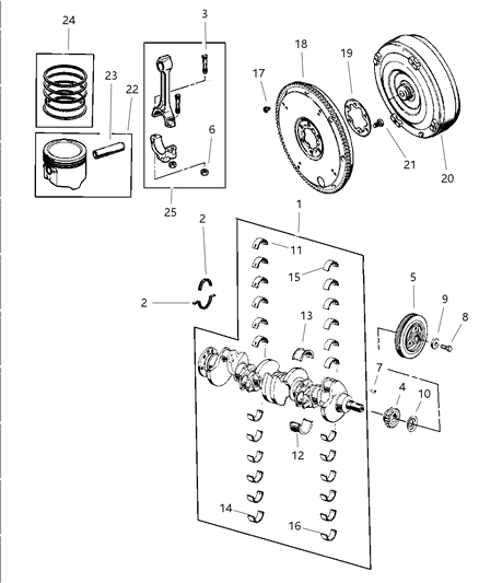 2001 Jeep Grand Cherokee Crankshaft , Piston & Torque Converter Diagram 1 - Thumbnail