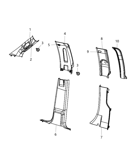 2012 Ram 2500 Panel B Pillar Upper Trim Includes Grab Handle And Caps Diagram for 1MH96BD1AC