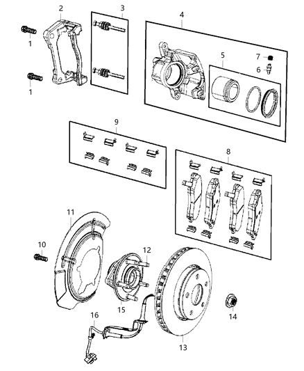 2018 Jeep Wrangler JK (Previous-generation) Front Brakes Diagram