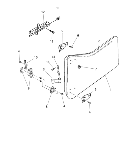2000 Jeep Wrangler Front Door, Half Front Shell & Hinges Diagram
