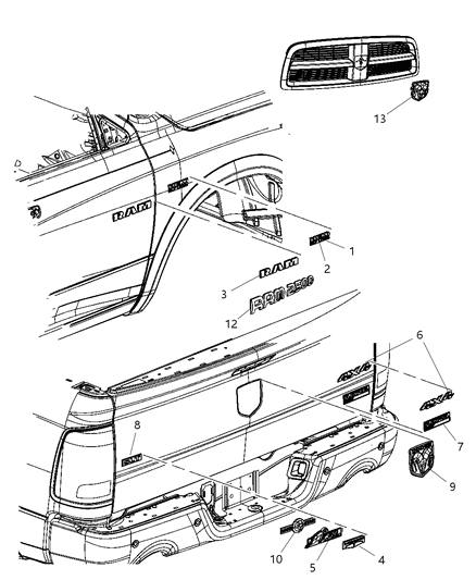2010 Dodge Ram 1500 Nameplate, Front Diagram for 5182065AA