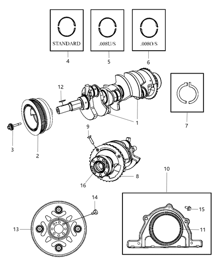 2008 Dodge Magnum Crankshaft , Crankshaft Bearings , Damper And Flex plate Diagram 4 - Thumbnail