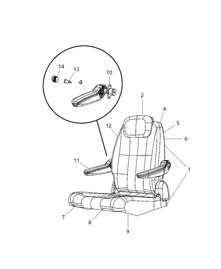 2009 Dodge Grand Caravan Foam Seat Cushion Diagram for 68027740AA