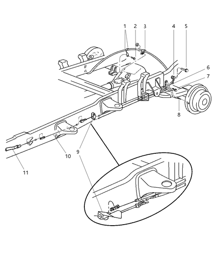 2000 Dodge Ram 1500 Quad & Club Cab Parking Brake Cable Diagram