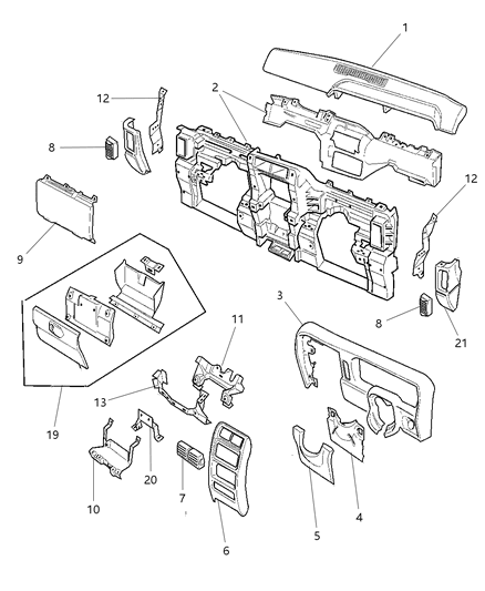 1998 Jeep Cherokee Instrument Panel Pad & Bezel Diagram 2 - Thumbnail