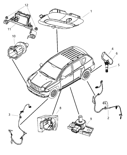 2007 Jeep Patriot Sensor Tire Pressure Valve Stem Diagram for 56053031AB