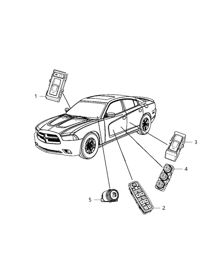 2013 Dodge Charger Switches - Doors & Deck Lid Diagram