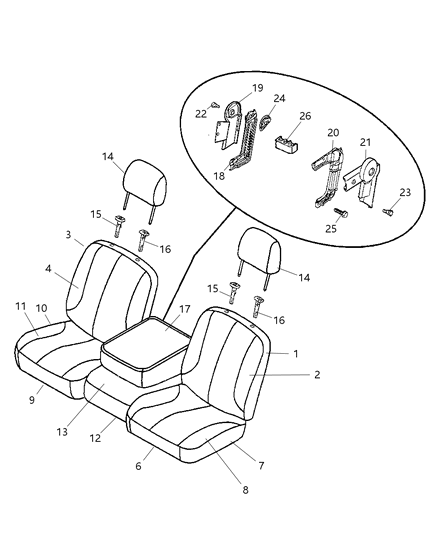 2003 Dodge Ram 1500 Armrest Assembly, Gray, Front Diagram for YK081DVAA