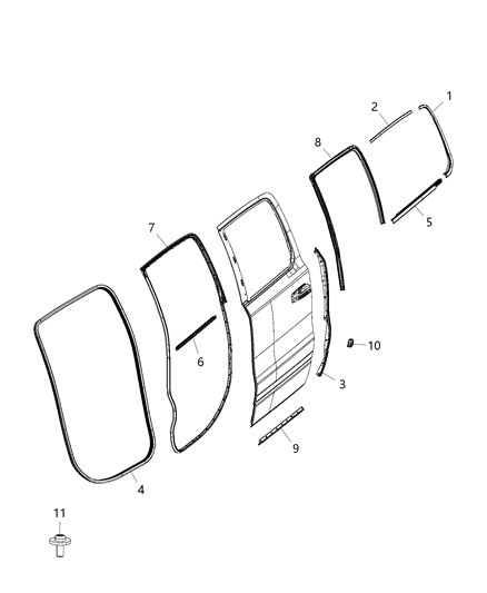 2020 Ram 1500 Rear Weatherstrip, Driver Side Diagram for 68306173AC