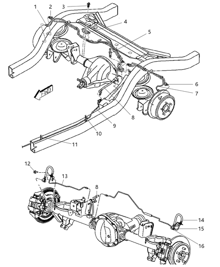 2004 Jeep Wrangler Brake Lines & Hoses, Rear Diagram 1 - Thumbnail