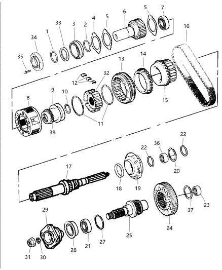 2000 Dodge Ram 3500 Mainshaft Transfer Case Diagram for 5086052AA