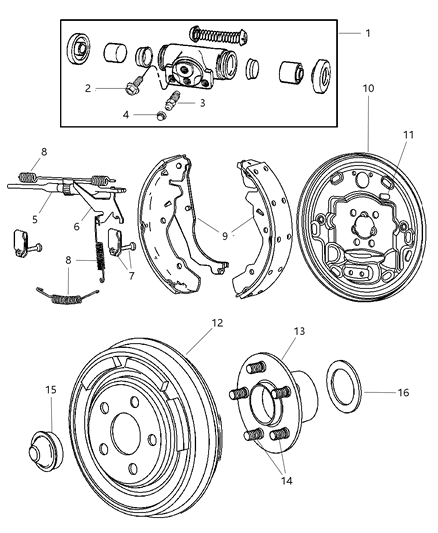 2004 Chrysler PT Cruiser Brakes, Rear Drum Diagram 1 - Thumbnail