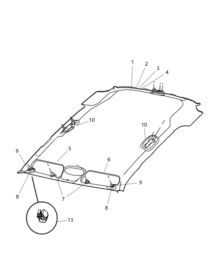 2006 Jeep Liberty Sunvisor, Driver Side Diagram for 5KF89BD1AB