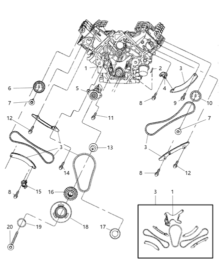 2006 Dodge Ram 1500 Timing Chain & Cover & Guides & Related Parts Diagram 1 - Thumbnail