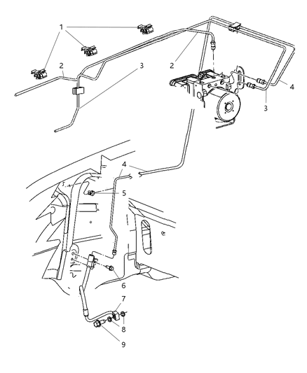 2007 Jeep Grand Cherokee Brake Lines & Hoses, Front Diagram 1 - Thumbnail