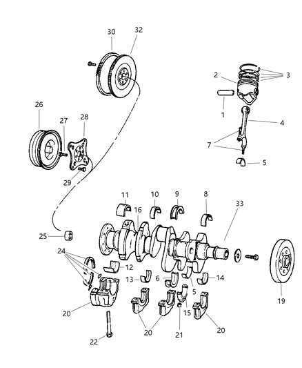 2001 Dodge Ram 2500 Regular Cab Crankshaft , Piston , Flywheel & Torque Converter Diagram 1 - Thumbnail