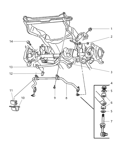 2002 Dodge Ram 2500 Quad & Club Cab Front Stabilizer Bar & Track Bar Diagram