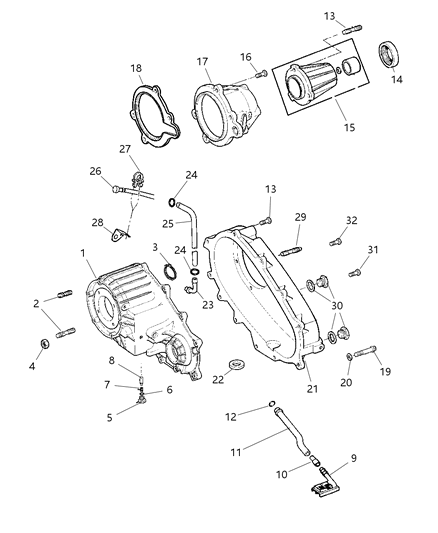 2007 Dodge Dakota Case Transfer Front Diagram for 5159198AA