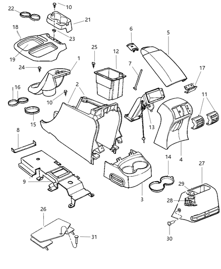 2000 Dodge Durango Armrest Diagram for RS052AZAA