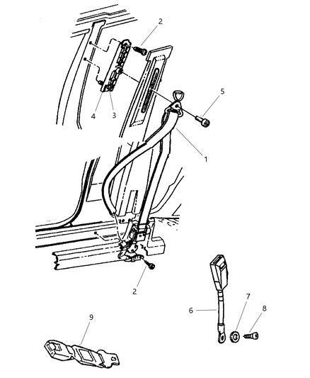 1997 Jeep Cherokee Seat Belt Front Inner Diagram for 55352609