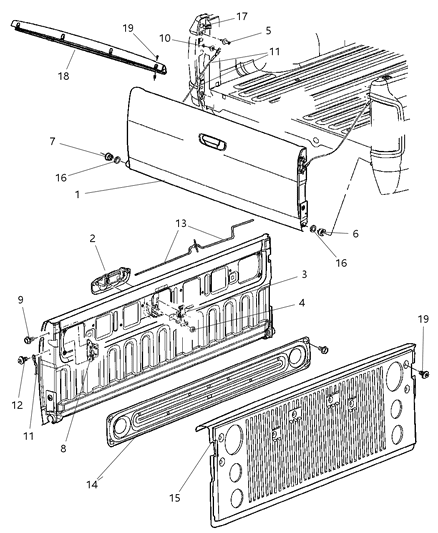 2009 Dodge Ram 3500 Pickup Tailgate of Body - Sheet Metal Except Doors Diagram
