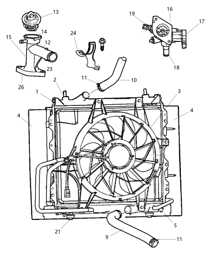 2006 Chrysler PT Cruiser Upper Hose Bracket Diagram for 4891512AA