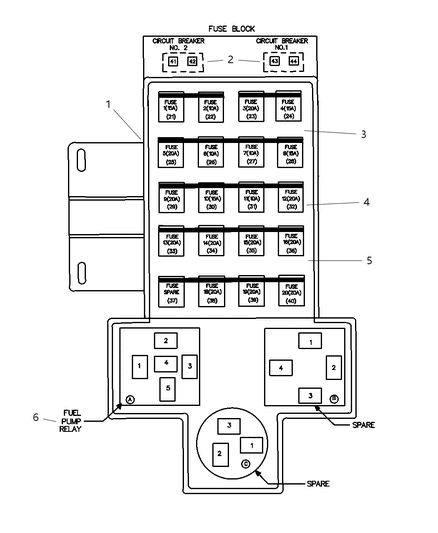 2001 Dodge Ram Wagon Fuse Block Module Relays & Fuses Diagram