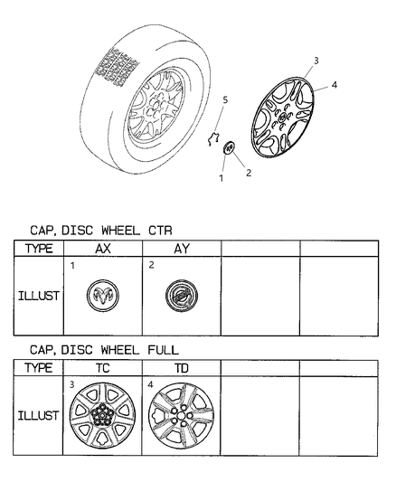 2003 Chrysler Sebring Wheel Cover Diagram for MR641143