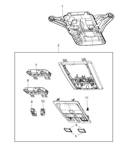 2018 Ram 1500 Housing Overhead Console: LED Lamps Serviced Assembly Only Diagram for 6DC98DX9AA